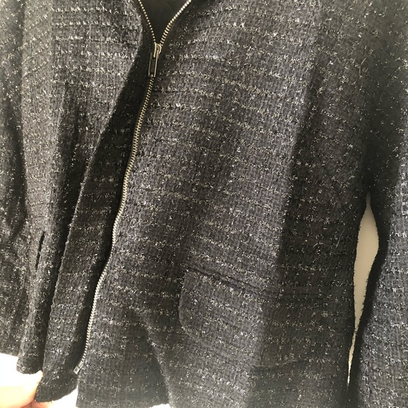 Express Black Swing Jacket Metallic Sparkly Tweed Cropped Zip Up 10 Medium - Picture 3 of 6